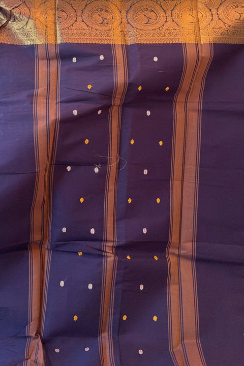 Kanchi Cotton Saree - Deep Purple with Antique Gold Zari Border