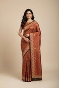Pure Handloom Ajrakh Tassar Saree with Hand-Embroidered Maggam Work - Designer Silk Saree