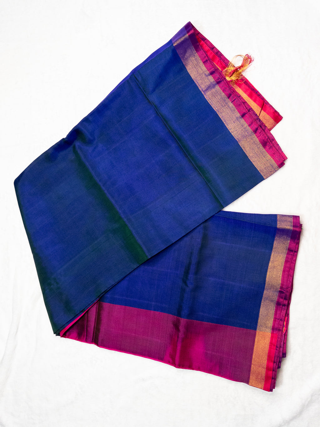 Pink and Peacock Blue Handloom Uppada Saree with Ready-to-Wear Puff Sleeve Blouse