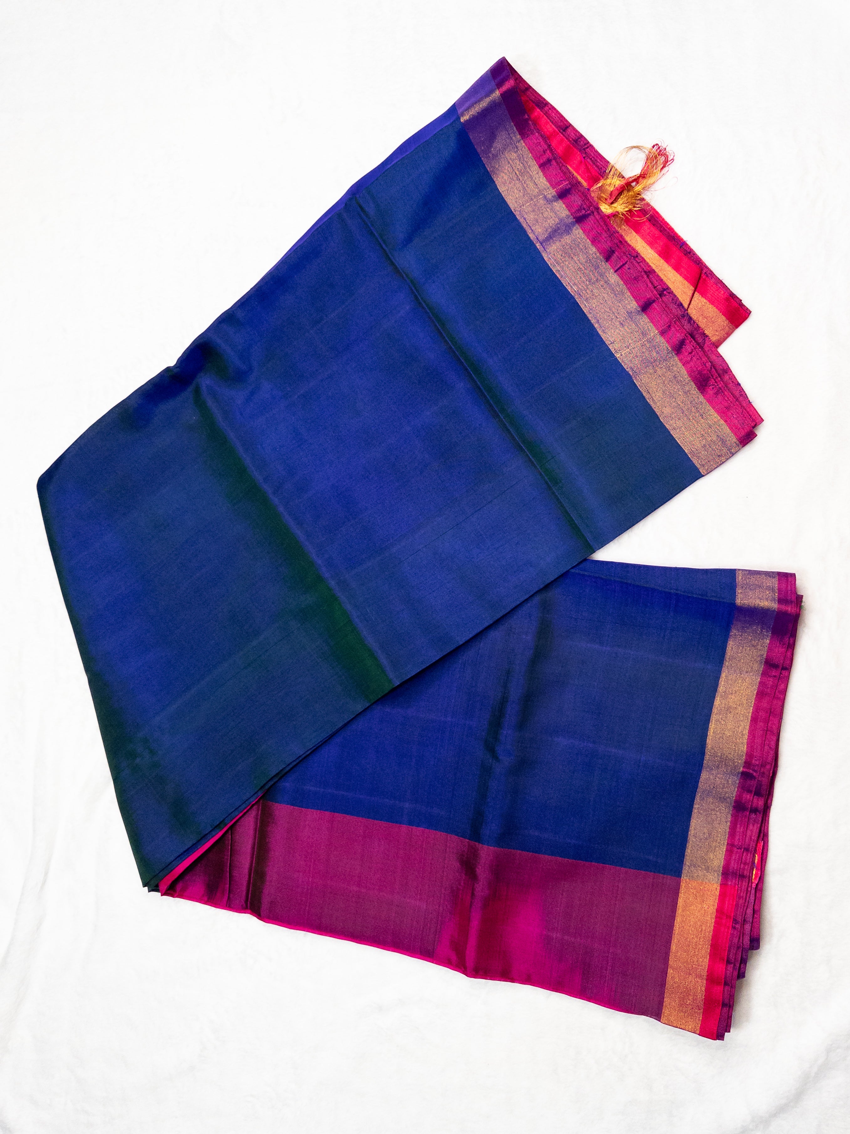 Pink and Peacock Blue Handloom Uppada Saree with Ready-to-Wear Puff Sleeve Blouse