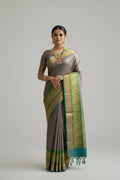 Gray and Green Handloom Uppada Pattu Tissue Saree - Elegant Dual Tone