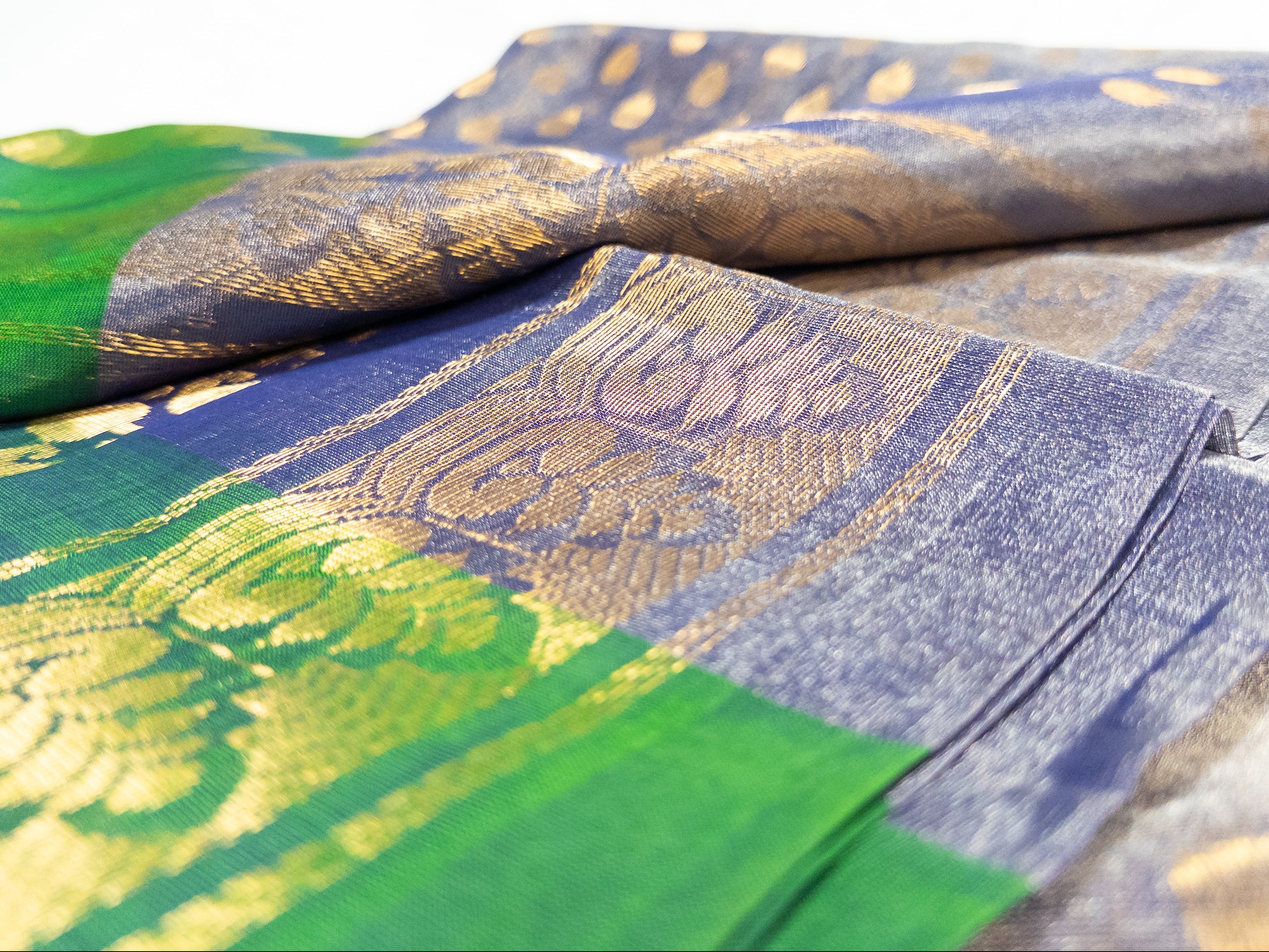 Gray and Green Handloom Uppada Pattu Tissue Saree - Elegant Dual Tone