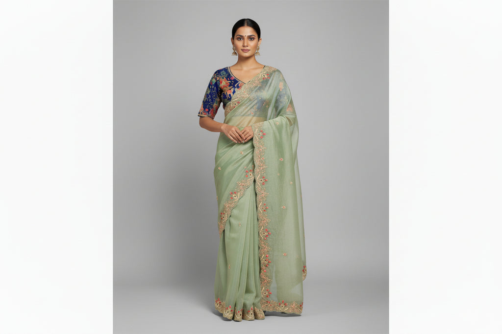 Bridal Handmade Designer Saree with Ready-to-Wear Designer Blouse - Exquisite Maggam Work