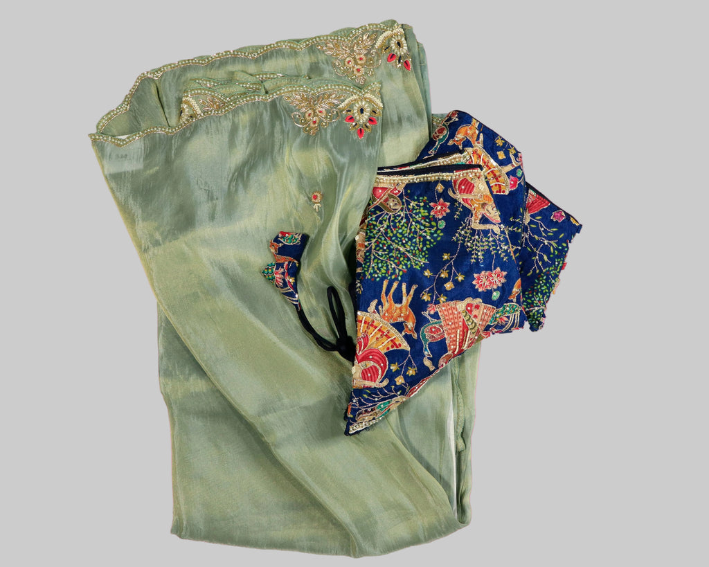 Bridal Handmade Designer Saree with Ready-to-Wear Designer Blouse - Exquisite Maggam Work