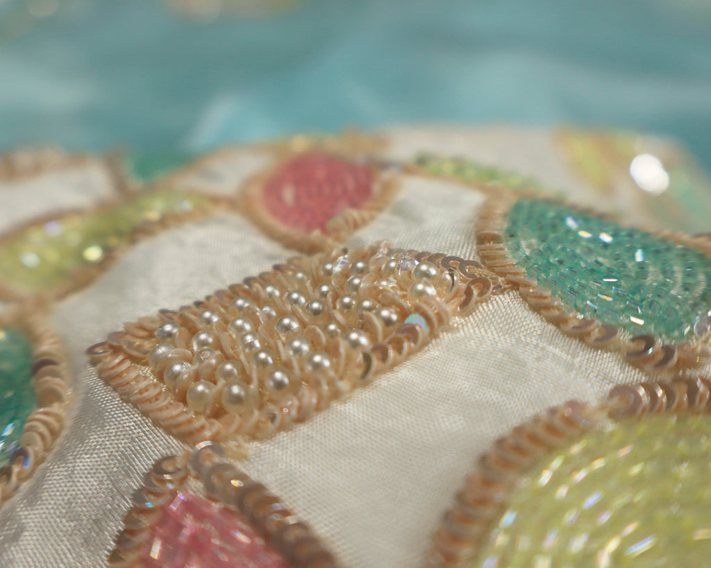 Kolkata Designer Party Wear Saree with Handmade Real Beads Crystal Blouse