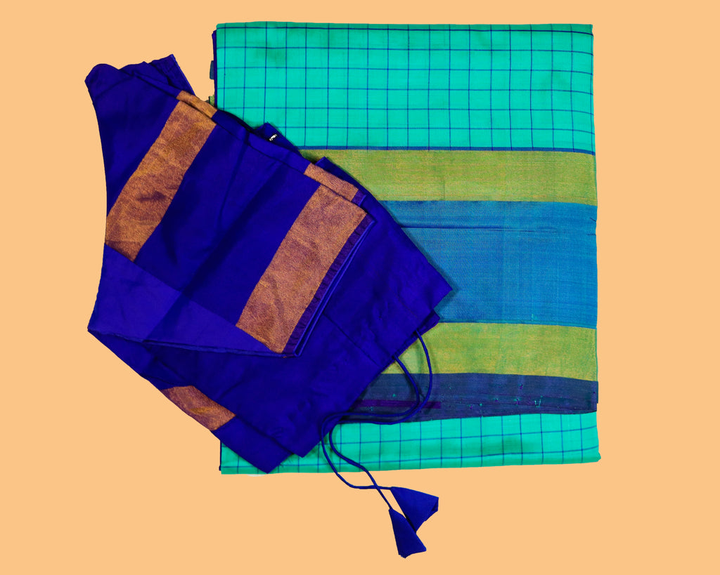 Handloom Uppada Pattu Checks Saree with Ready-to-Wear Stitched Blouse