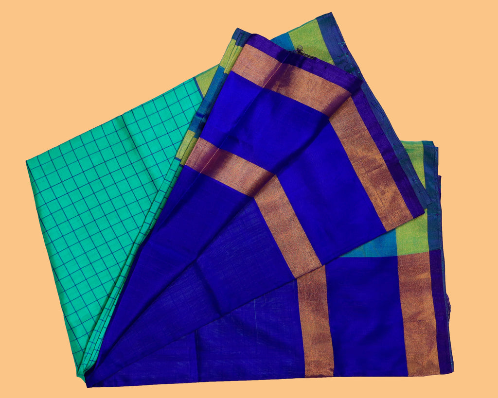 Handloom Uppada Pattu Checks Saree with Ready-to-Wear Stitched Blouse