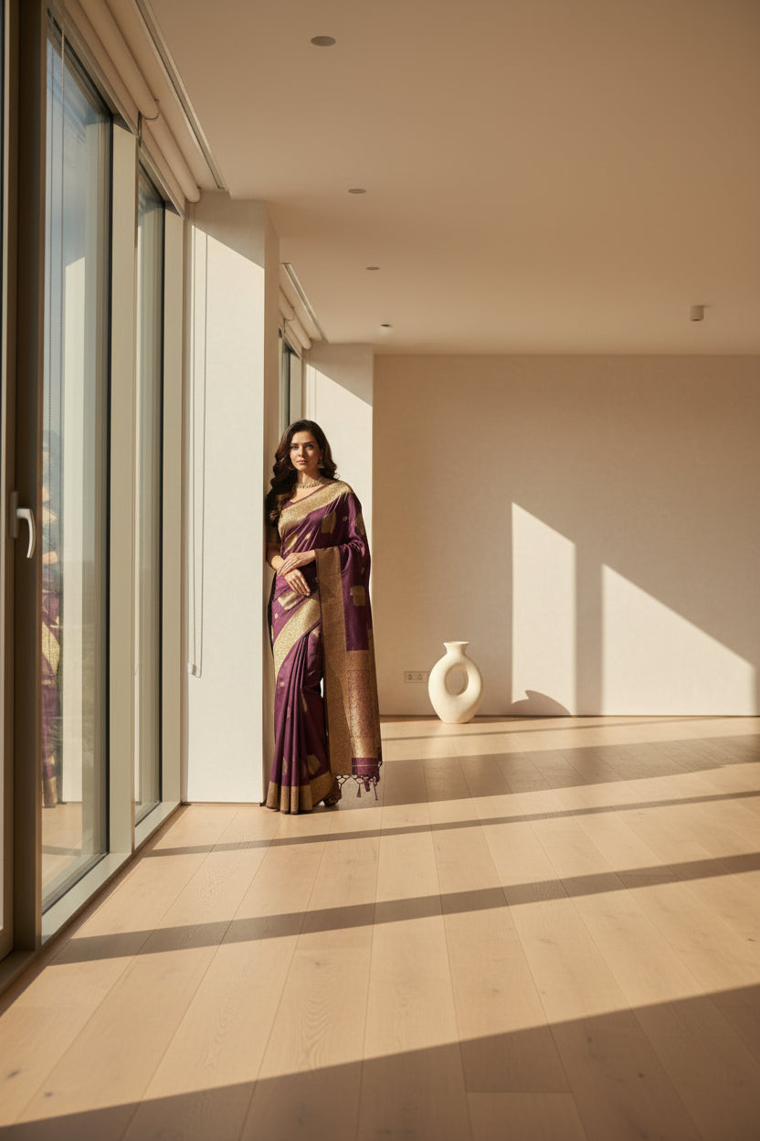 Designer soft purple and gold combination of traditional Rangkat Designer Saree