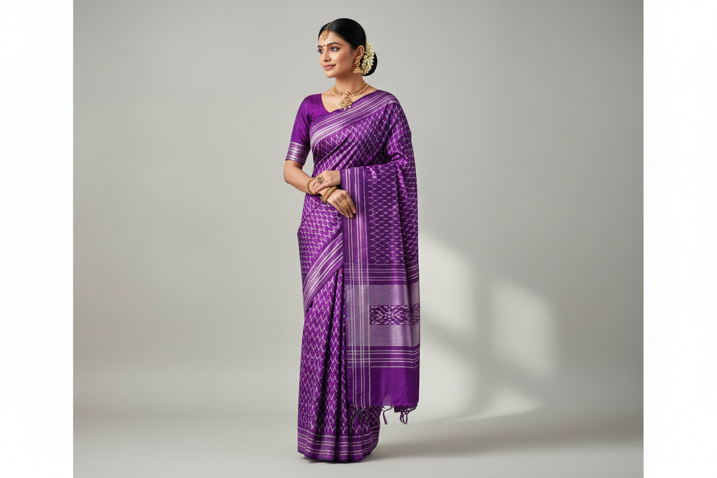 Handloom Pochampally Ikkat Pattu Saree - Premium Silk Saree with Running Blouse
