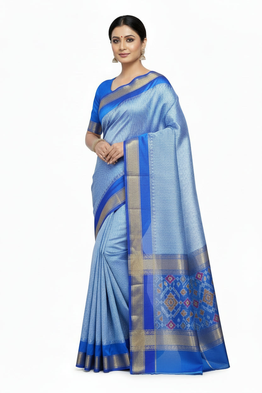 Handloom Pochampally Ikkat Pattu Saree - Premium Silk with Running Blouse