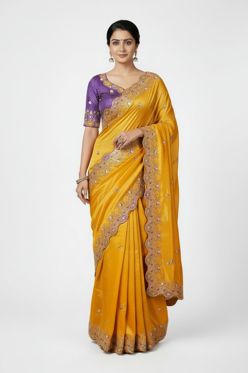 Bridal Lightweight Designer Saree with Heavy Maggam Work - Exquisite Handcrafted Elegance