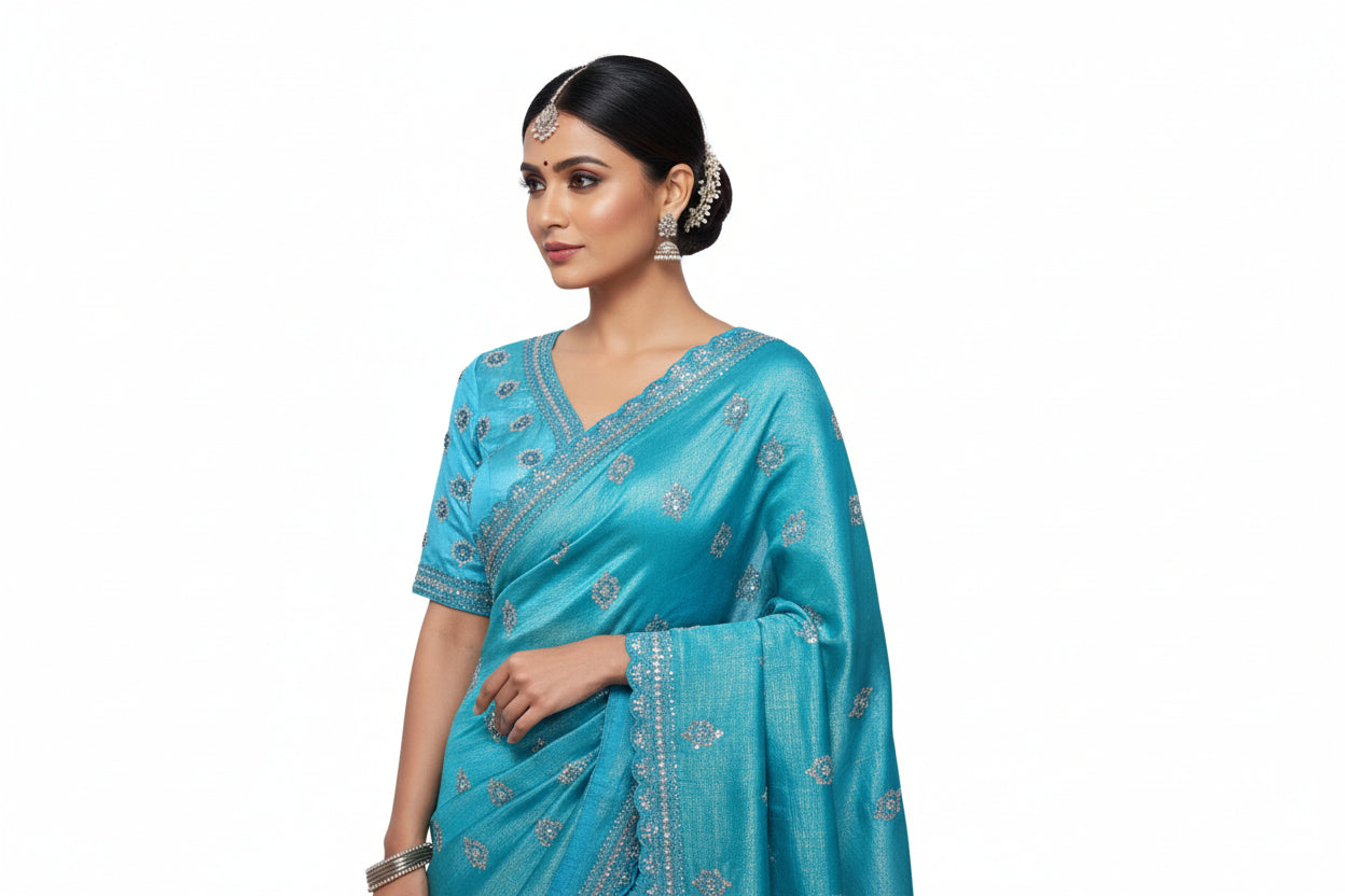 Kolkata Designer Saree with Intricate Hand Work - Premium Party Wear Silk Saree