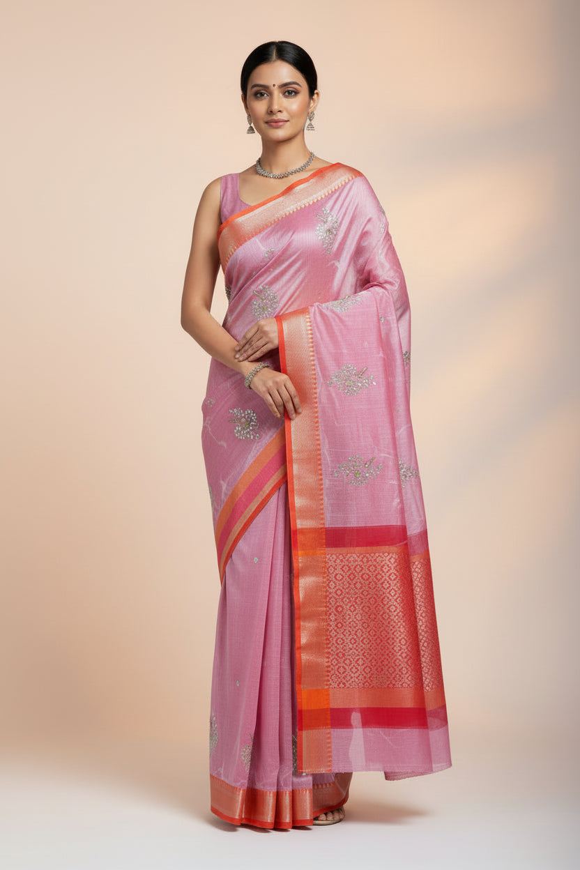 Kota Tissue Pattu Saree with Handmade Maggam Work - Designer Party Wear Silk Saree