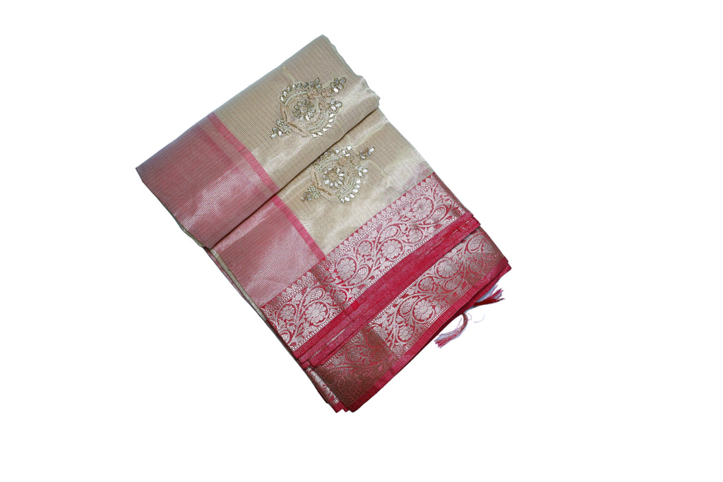 Simple Kolkata Designer Kota Party Wear Saree with Maggam Work