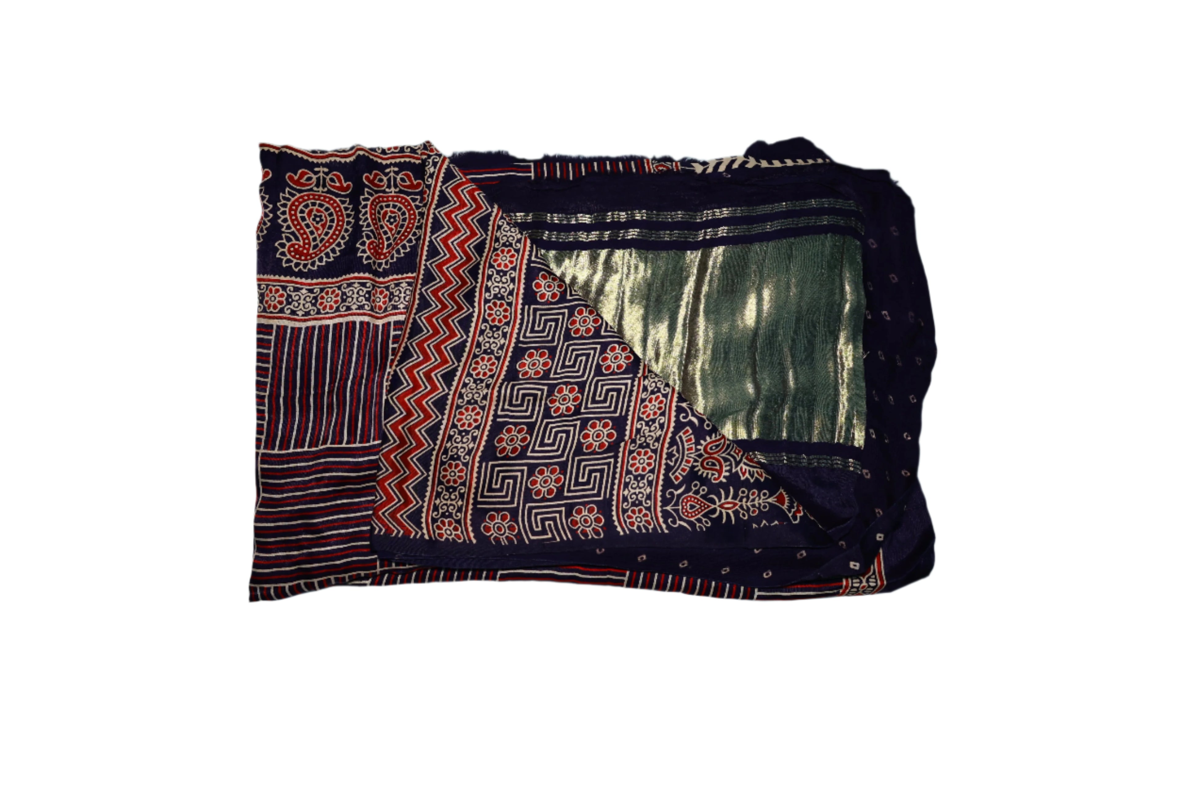 Handloom Ajrakh Modal Silk Saree - Traditional Block Print Heritage