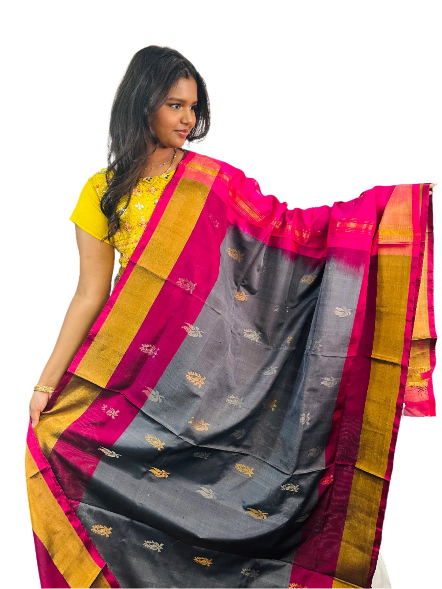 Handloom uppada pattu tissue saree with ready to wear blouse.