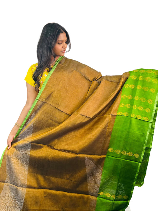 Handloom uppada pattu tissue saree with ready to wear blouse.