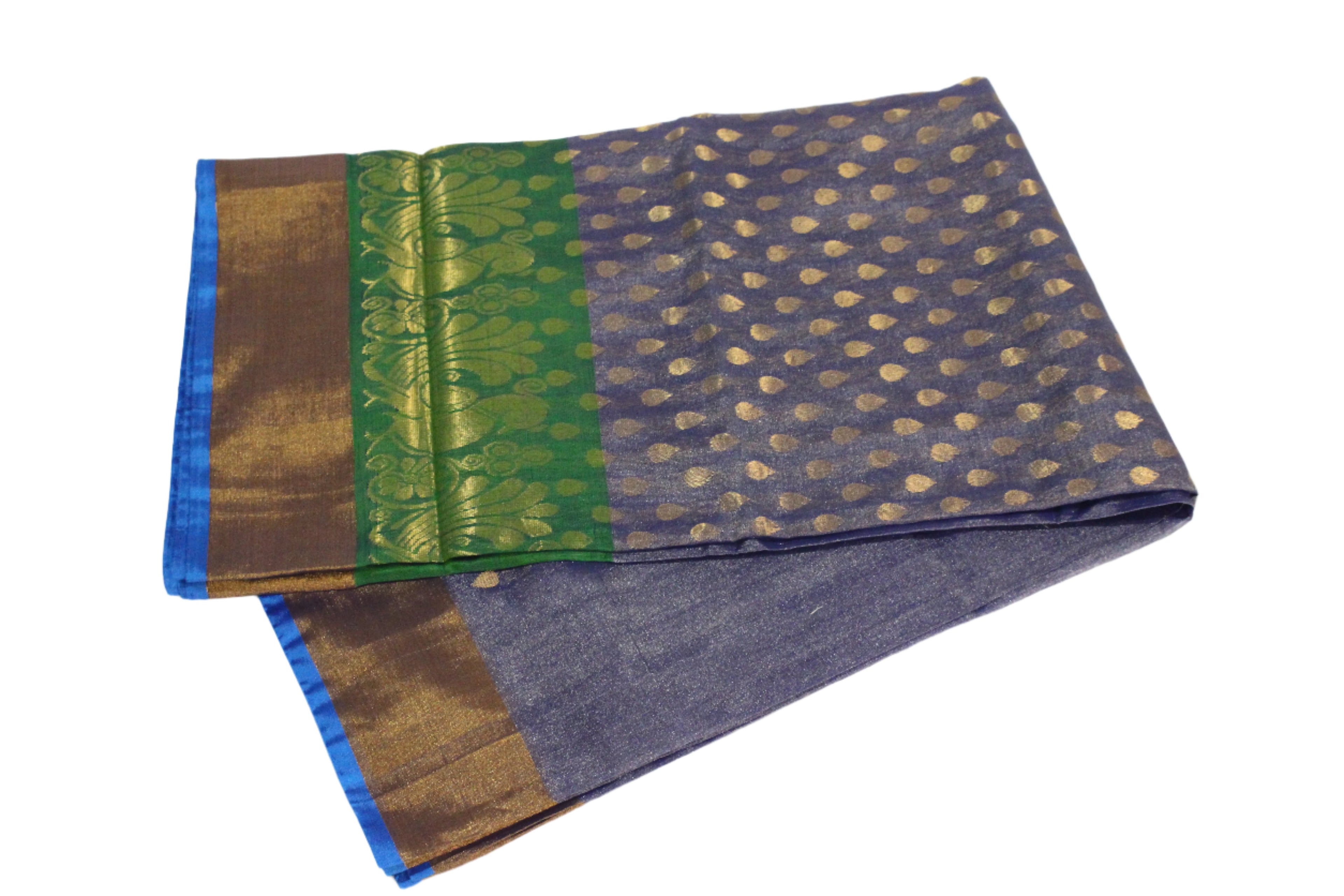 Gray and Green Handloom Uppada Pattu Tissue Saree - Elegant Dual Tone