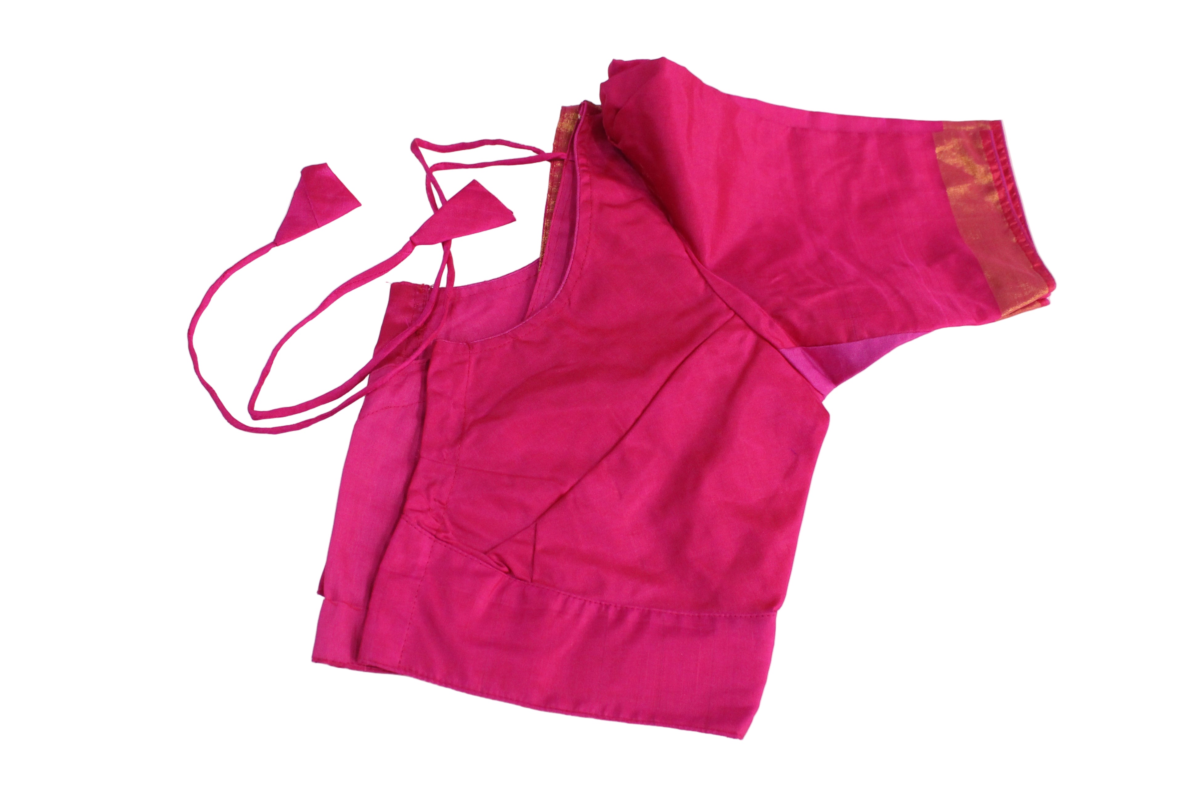 Pink and Peacock Blue Handloom Uppada Saree with Ready-to-Wear Puff Sleeve Blouse