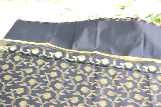 Party wear in Gray color with an elegant gold Banarasi dupatta.