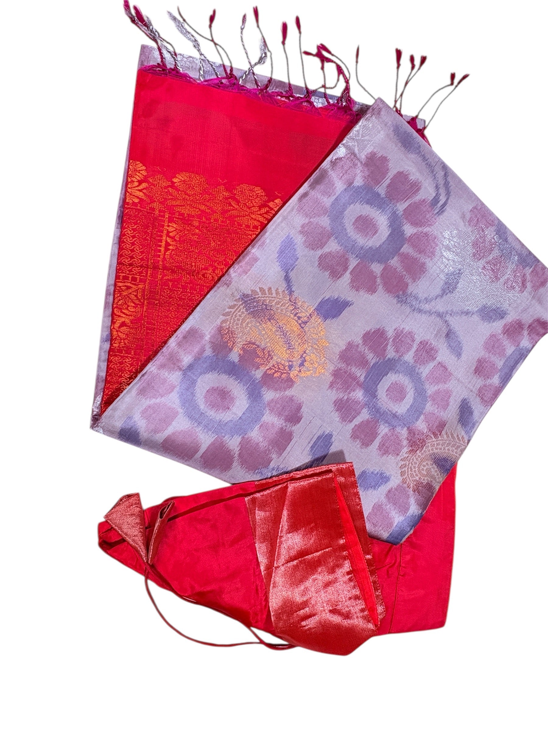 Gray and orange combination of Handloom uppada pattu with pochampally print saree including one size stitched blouse