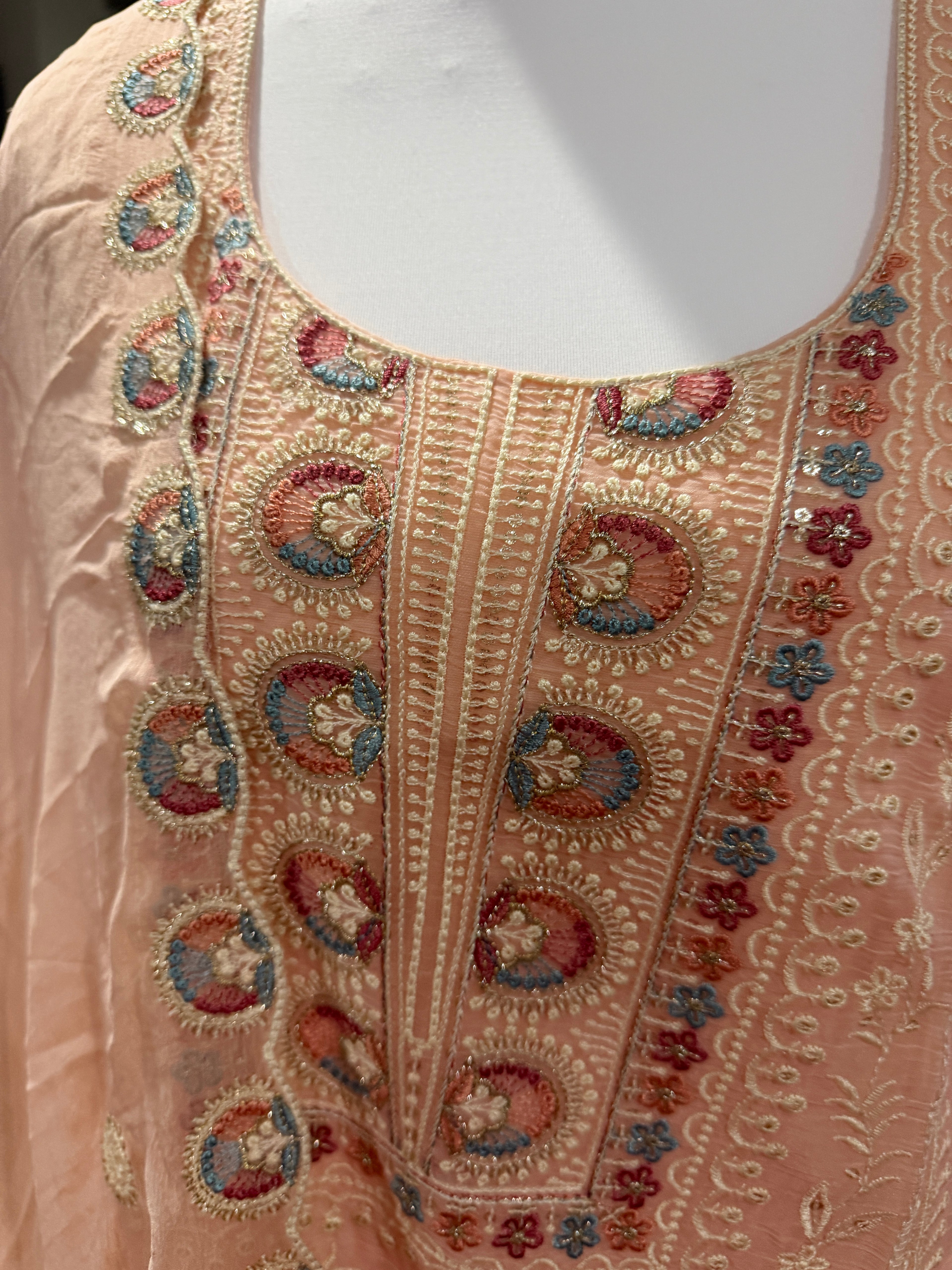 Peach color 3 piece straight Dress with scallop border Work | Festive Collection