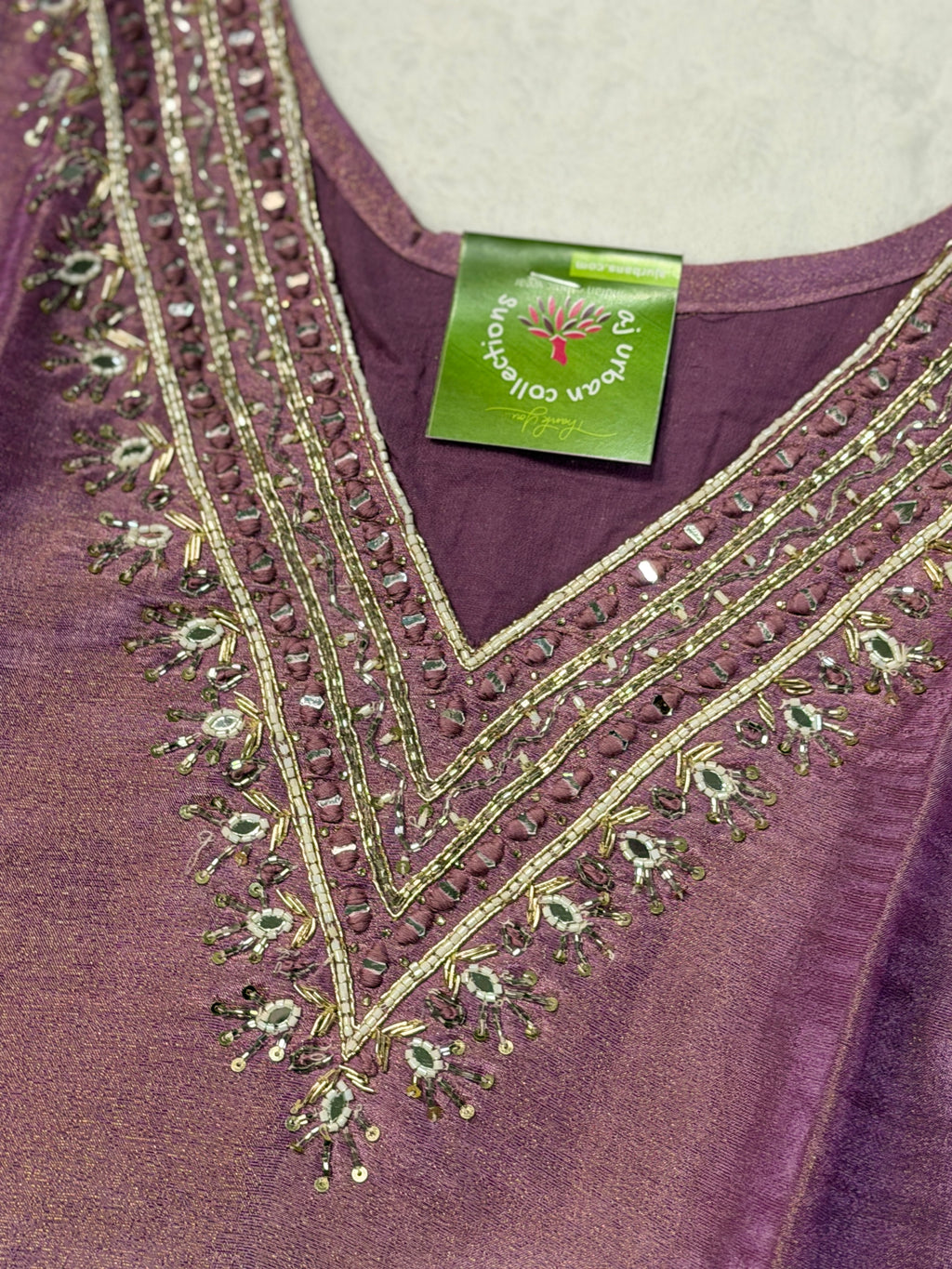 Purple color 3 piece straight Dress with scallop border Work | Festive Collection