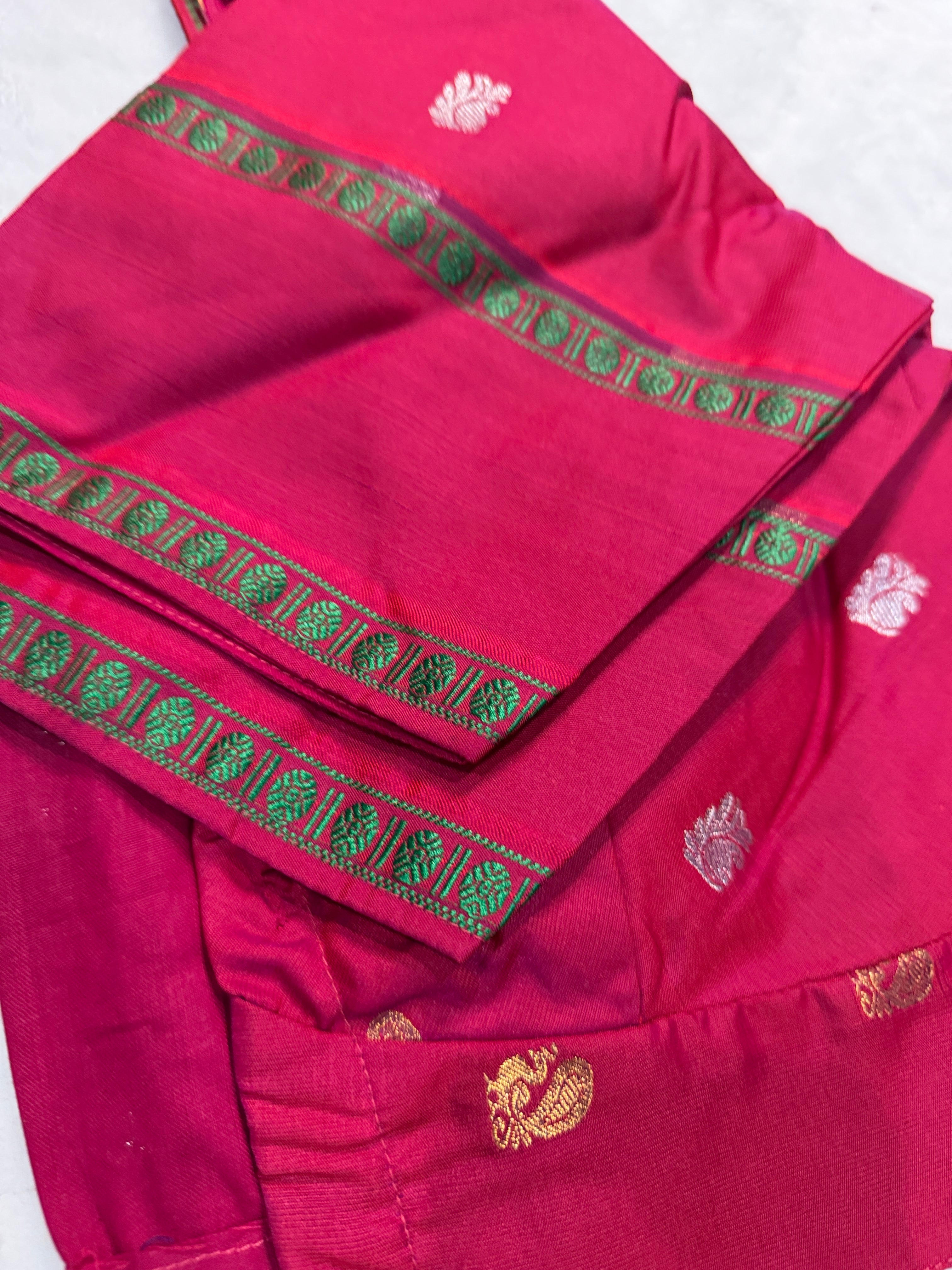 Festive Gray & Pink Gadwal Pattu Saree with Paithani Border | Ready-to-Wear Blouse Included"