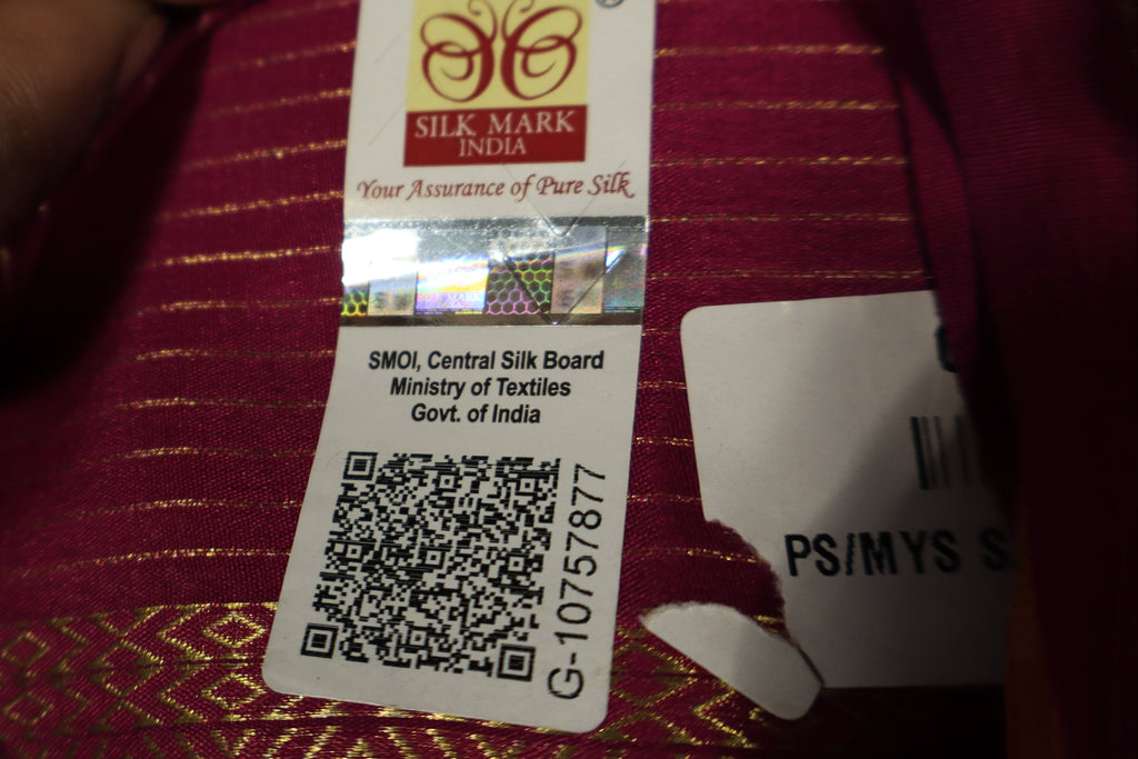 Pink and vintage border Mysore Silk saree with Silk Mark Certified