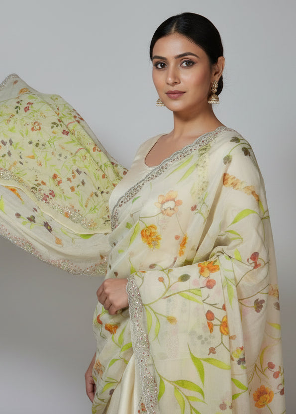 Chinon Silk Designer Party Wear Saree - Luxurious & Lightweight