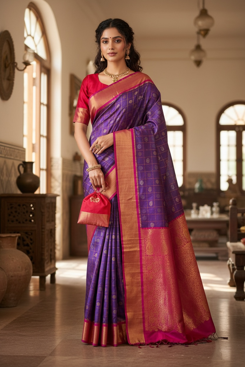 soft and striped purple combination of Handloom uppada pattu saree
