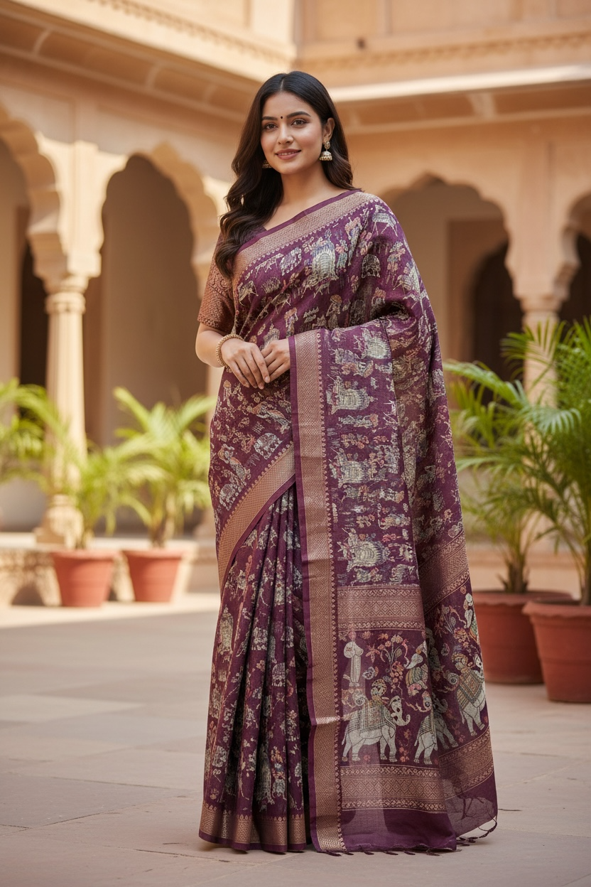 Comfy Kalamkari fancy saree with ready to wear blouse