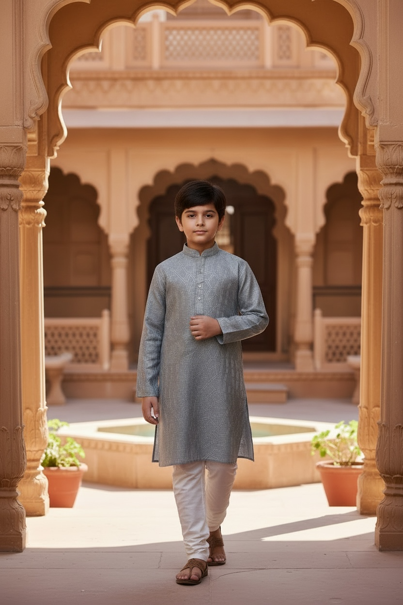 Boys Gray color Kurta Pajama Set - Traditional Ethnic Wear