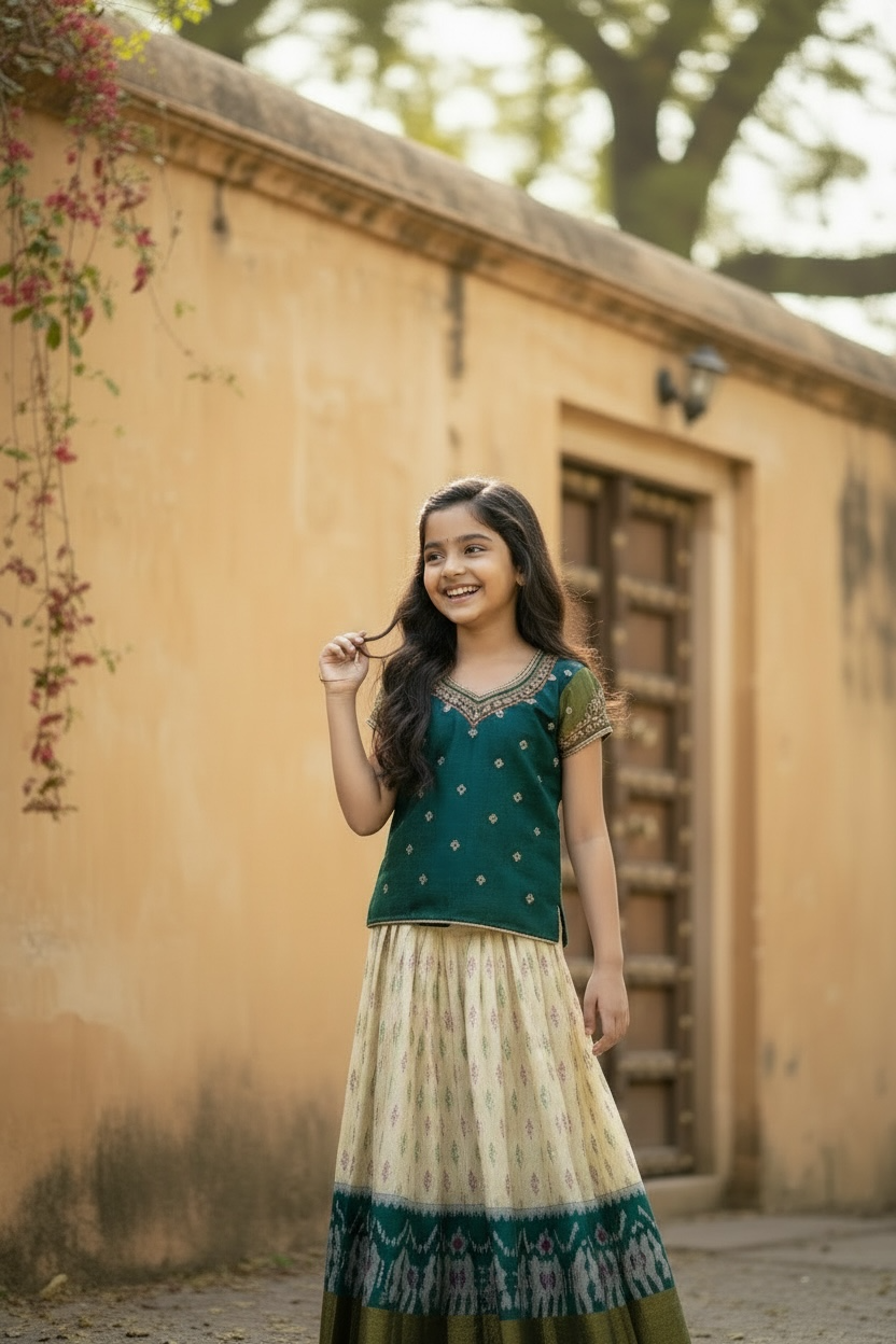 Handloom Pochampally Pattu Pavadai for Girls(4 to 5 year old )