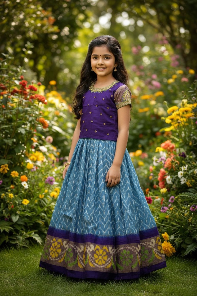Handloom Pochampally Pattu Pavadai for Girls(4 to 5 year old )