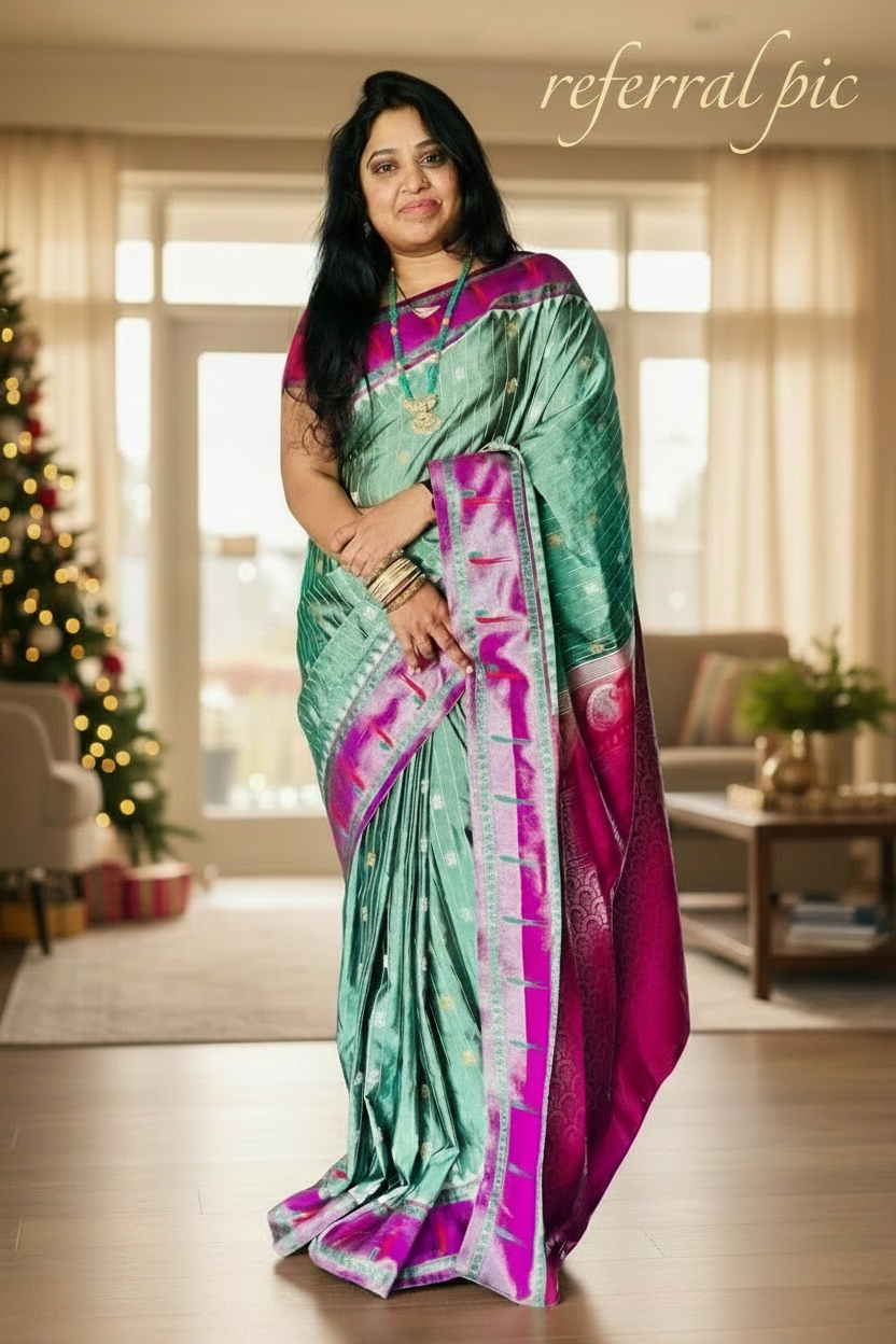 Festive Lavender & Pink Gadwal Pattu Saree with Paithani Border | Ready-to-Wear Blouse Included