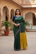 Dark Green and Mehandi Green Handloom Mangalagiri Saree - Dual Tone Cotton Silk