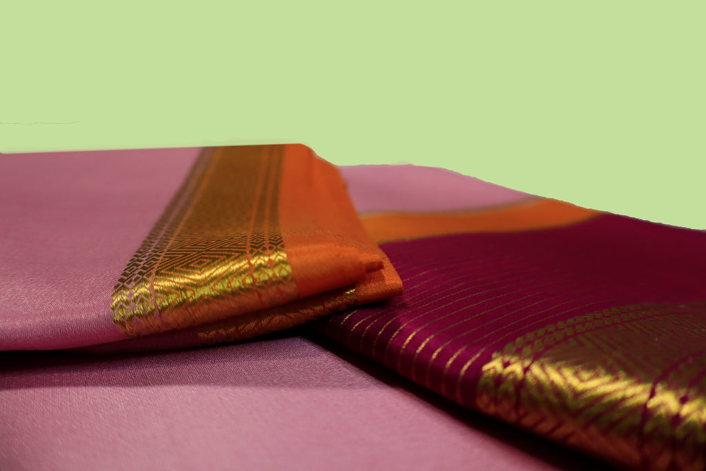 Pink and vintage border Mysore Silk saree with Silk Mark Certified
