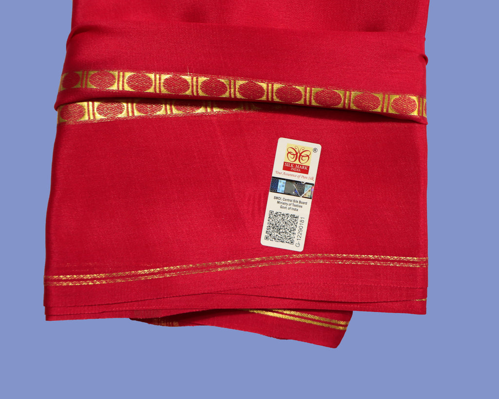 Rani Pink color with vintage small border Mysore Silk saree with Silk Mark Certified