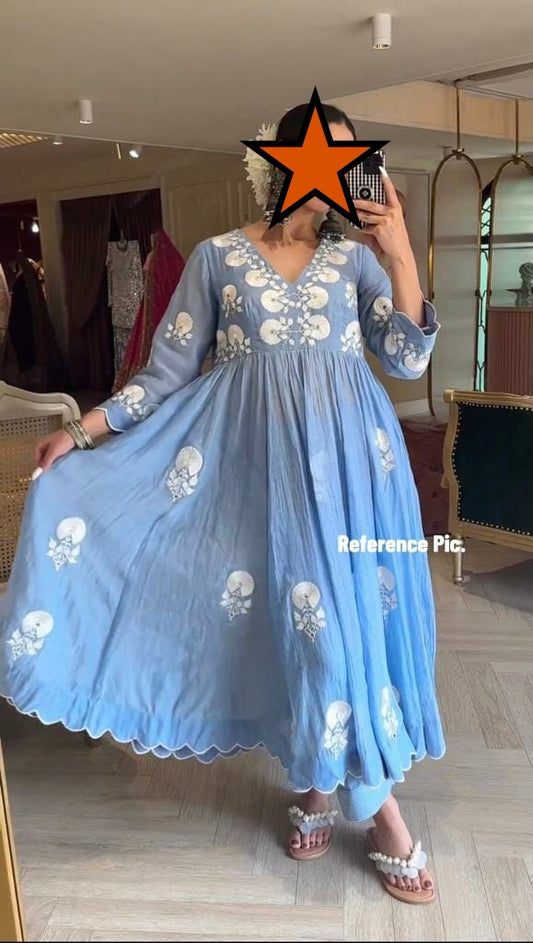 Beautiful blue color chikankari palazzo dress