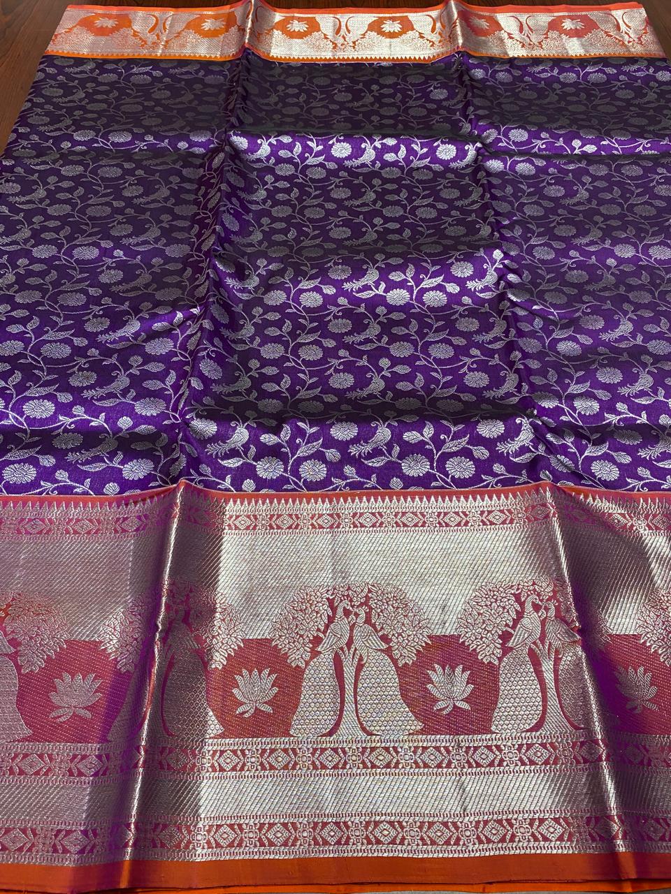 Pure Venkatagiri handloom Pattu saree with a 12-inch hand buta border.