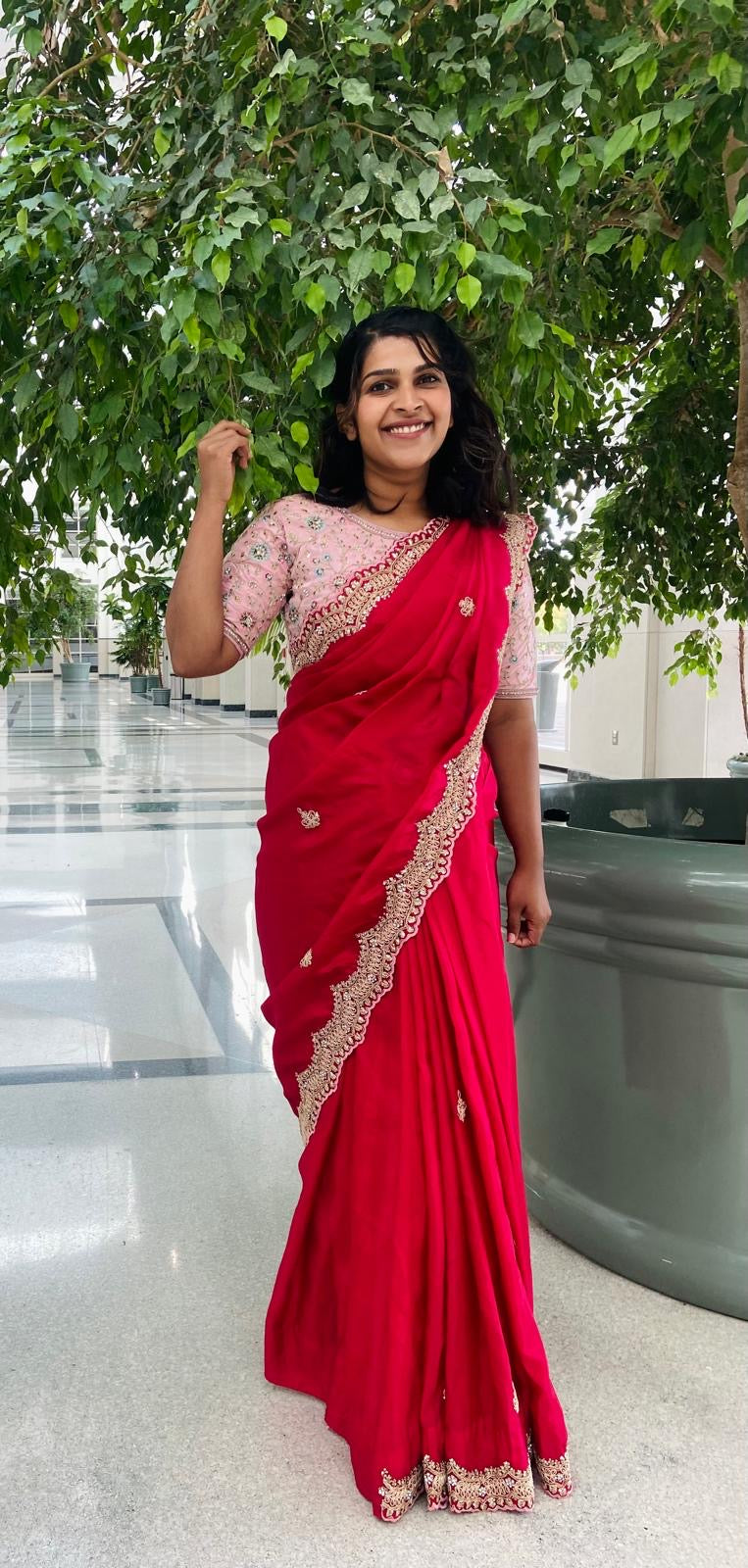 Check this Beautiful client wrapped in a designer saree